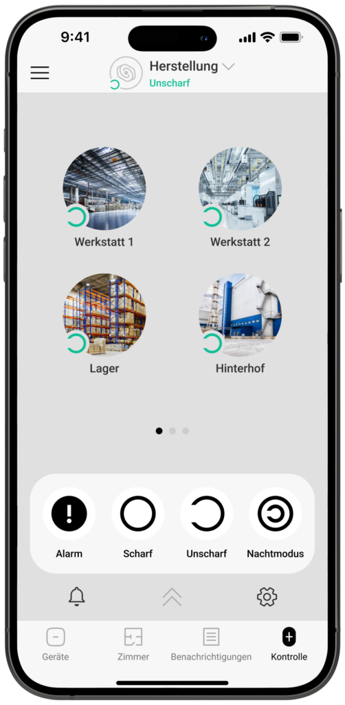 App Steuerung Alarmanlage Firma